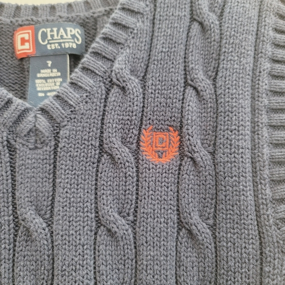 💕 CHAPS Navy Blue Sweater Vest Children's Size 7 - Picture 3 of 6